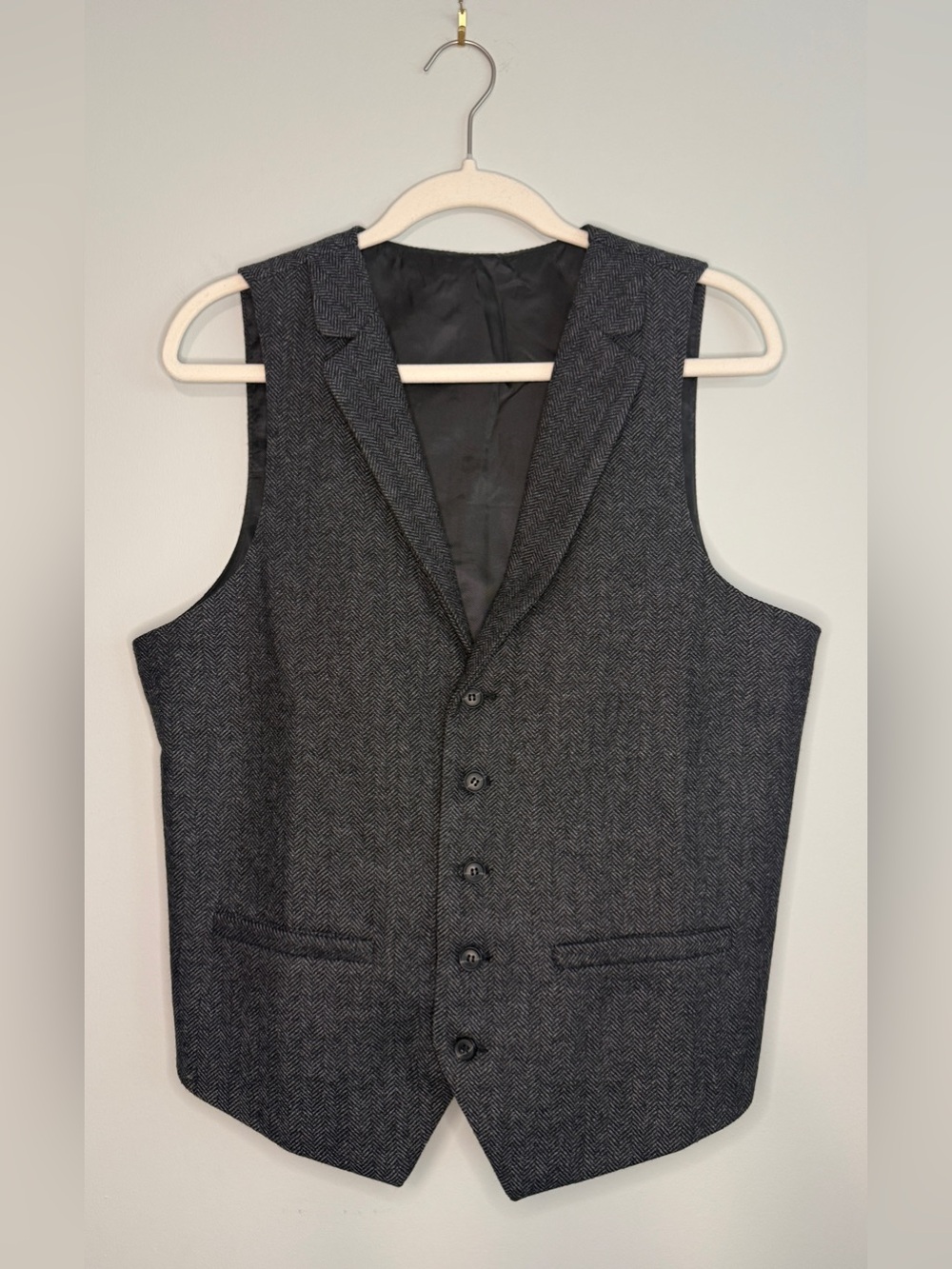 Wool Blend Tweed Herringbone Grey Voboom Vest Men’s Sz Size M